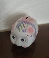 Vintage Très Jolie Tirelire Cochon en Céramique avec Bouchon Monnaie Économie 