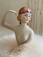 Poudrier Demi figurine Carl Schneider porcelaine Flapper Vanity puff half doll