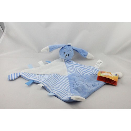 Doudou plat lapin bleu blanc