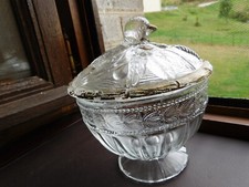ancien sucrier en verre prise tête d'oiseau