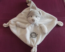 S8P / doudou plat ours blanc bonnet rayé gris NICOTOY