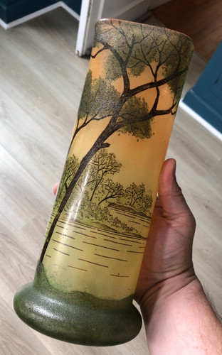 Ancien vase verre - verre, emaillé