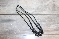 Collier ancien Perles de Jais Facettées Double rang 53 cm