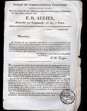PARIS (IX°) LETTRE Empire du BUREAU CORRESPONDANCE ETRANGERE "F.D. AUGIER" 1818
