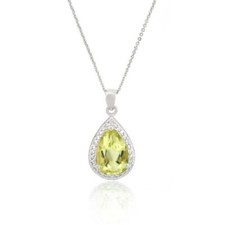 Argent Sterling Citron Quartz & Zircone Forme Poire Pendentif
