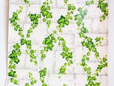 Papier peint ancien imprimé lierre vert et gris (rouleau unique)