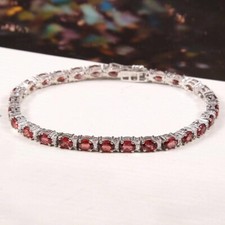 925 Argent Sterling Naturel Grenat Rouge Coupe Ovale Gemme Femmes Tennis Brcelet