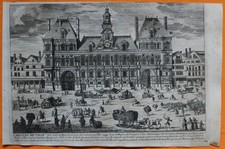 VAN DER AA Gravure originale c1725 HÔTEL DE VILLE PARIS Place de Grève Cortone