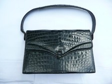 sac à main  ancien vintage en croco noir des années 1960