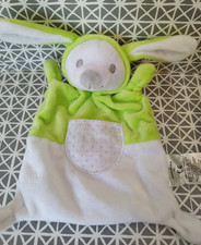 Doudou plat lapin vert blanc
