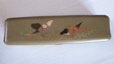 COFFRET BOITE A GANTS LAQUE VERTE DECOR D'OISEAUX STYLE JAPONISANT AVEC CLES