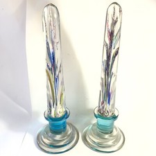 XIXe Baccarat Importante Paire De Sulfure Colonne Sur Pied 40 Cm Presse Papier