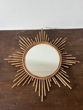 Ancien Miroir Soleil Vintage En Rotin Années 60 / 70 