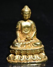 2.6" Old China Copper Gilt Buddhism Seat Shakyamuni Amitabha Buddha Statue