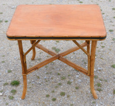 -JOLIE PETITE TABLE PIEDS ROTIN PLATEAU BOIS VINTAGE COLLECTION déco XXe D