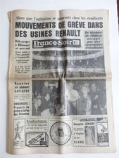 MAI 68 France Soir du 17 mai 1968 " MOUVEMENT DE GREVE DANS LES USINES RENAULT"