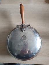 POELE MAJORDOME EN METAL ARGENTEE MANCHE EN BOIS