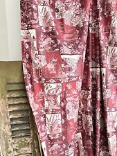 Pair vintage French cotton CURTAINS PINK CHINOISERIE decor baked c1950