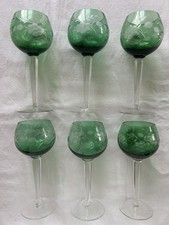 HARTZVILLER  6 Verres à Vin du Rhin Verts en Cristal Soufflé et Taillé Main