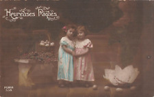 CP HEUREUSES PAQUES 2 PETITES FILLES PANIER OEUFS - 26327