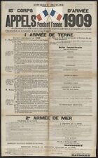 Affiche originale militaire recrutements - appels en 1909 bon état