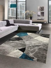 Tapis Abstrait pour Salon Design moderne avec Losanges ondulés & marbré gris bl 
