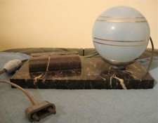 Veilleuse Lampe de Chevet ART DECO BOULE OPALINE BLEU SOCLE MARBRE 30/50