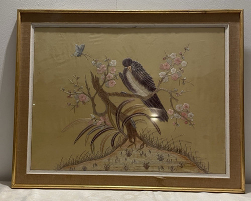 Tableau broderie sur - , soie