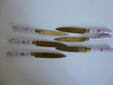 6 couteaux anciens FAIENCE & BRONZE, LAMES UCHATIUS BRONZE