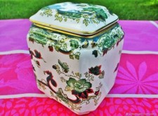 Pot à thé ancien  porcelaine Chartreuse MASON'S Angleterre Antique caddy tea jar