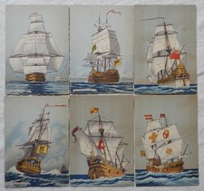 Lot x6 cartes postales de 1945 (dessins de bateaux à voile anciens)