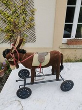 Cheval, Âne, Steiff ? Sur Roues, Ancien, Peluche, Vintage. 