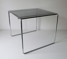 TABLE BASSE EN VERRE FUMEE + METAL CHROMEE DESIGN ANNÉES 70 VINTAGE 1960 1970