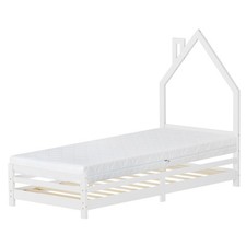 Lit d'enfant design maison avec matelas sommier cadre en bois blanc 90x200 cm