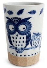 Tasse à thé longue japonaise Mino ware Yunomi Chawan famille hibou Fukurou bl...