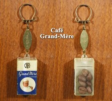 Cafés Grand-Mère, porte-clefs paquet tradition bleu en plastique avec grains