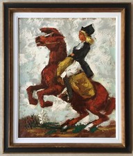 Superbe tableau peinture par Henry D'ANTY cavalière cheval