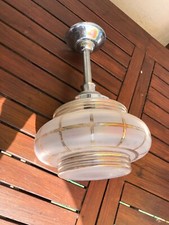 Ancienne lampe suspension avec opaline GIVRE ET OR hauteur 36 cm