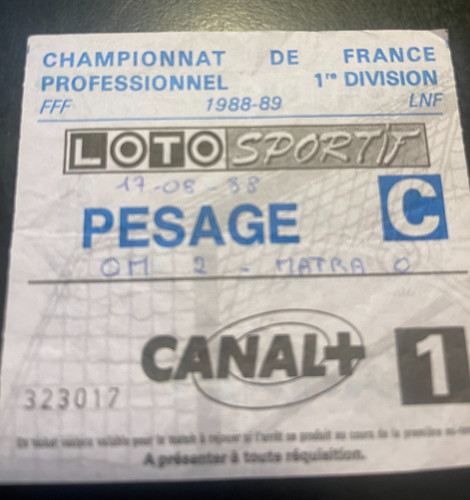 Ancien ticket billet - ticket, football