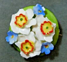 Vintage OS Chine 3 Blanc Jonquille Bleu 'Forget Me Not 'Fleurs Broche Angleterre