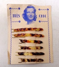 Lot 6 peignes anciens - Barettes à cheveux en celluloid sur plaquette 1930-40's