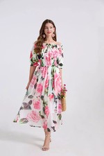 Robe Rose À Fleurs Longue