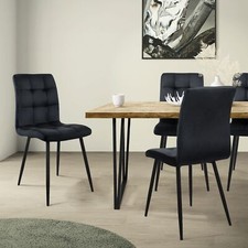 Set de 4 chaises de salle à manger noir en velours avec dossier pieds en noir