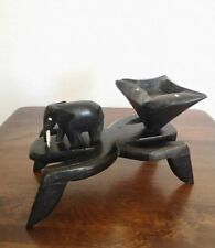 Vintage Très Belle Sculpture Bois Ébène Éléphant avec Cendrier Art Africain