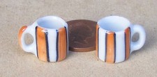 Poupées Maison Céramique Tasses 2 Marron Rayure Design Miniature Ensemble 1:12