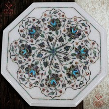 Marbre Coin Blanc Table Top Incrustation Art Pour Décor Maison & Cadeau 53.3cm