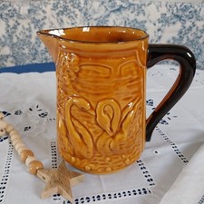 Ancienne Carafe Barbotine Aux Cygnes Poët Laval