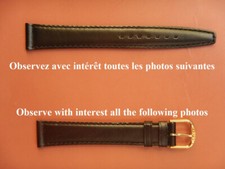 17 mm BRACELET VEAU BOX VÉRITABLE NOIR LISSE COUSU Fab. ARTISANALE