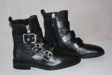 MINELLI Bottines Boots Cuir Noir Lanières Boucles T 36 TBE