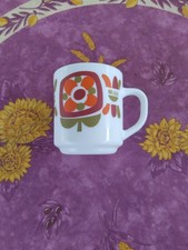 Tasse Mug Mobil Arcopal France Fleur Lotus Orange Vert Bordeaux